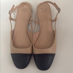 A New Day Beige and Black Slingback Flats